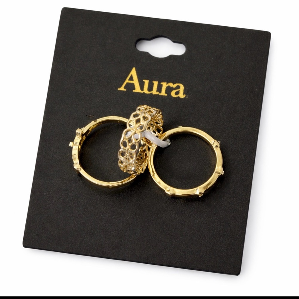 Aura Gold Tone Textured Stackable Ring Set – Size 6 – Set of 3 – New